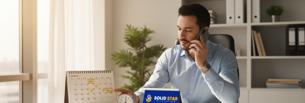 Hose move in Dubai, a modern dubai calender on a desk