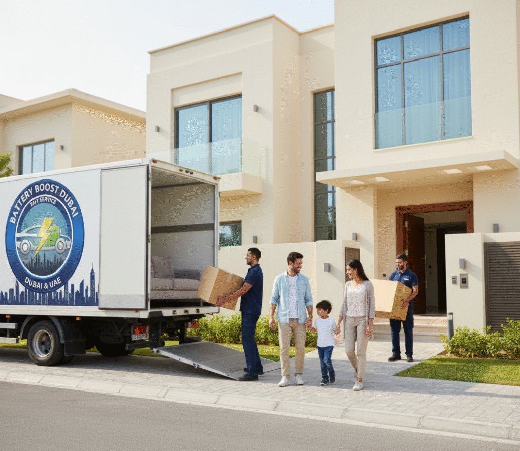Professional Movers and Packers in Dubai – The Ultimate Guide for a Safe & Stress-Free Move 1 A professional movers and packers carrying furniture into a modern Dubai villa