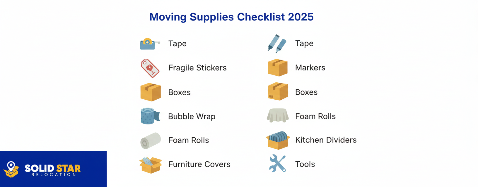 Moving Supplies Checklist Showing a complete checklist 