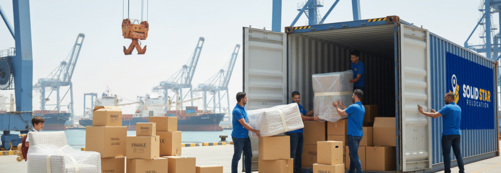 International Move From UAE loading boxes and furniture