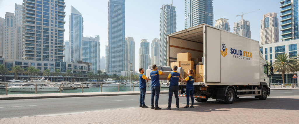 professional movers packing home furniture and put into a trucking in dubai