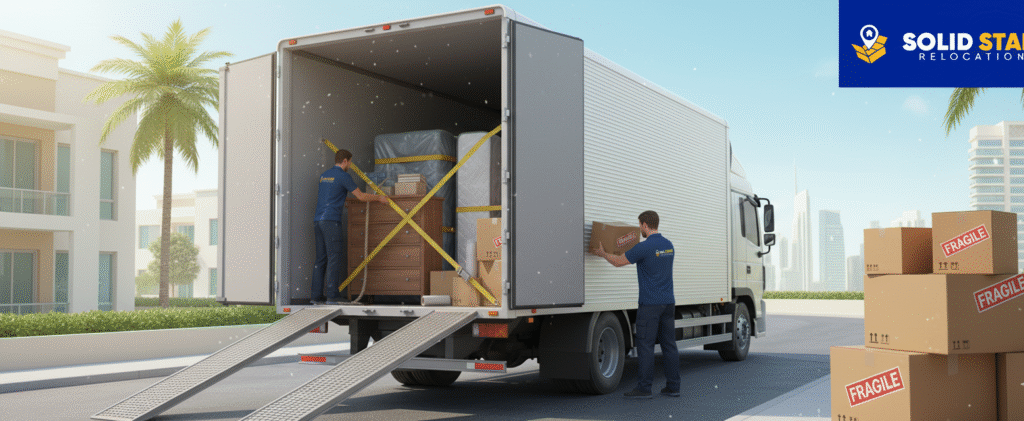 House Moving Safety Tips – Avoid Damage and Injury (Ultimate Guide for Dubai Residents) 3 House Moving safety tips where a movers secured loading in Moving truck