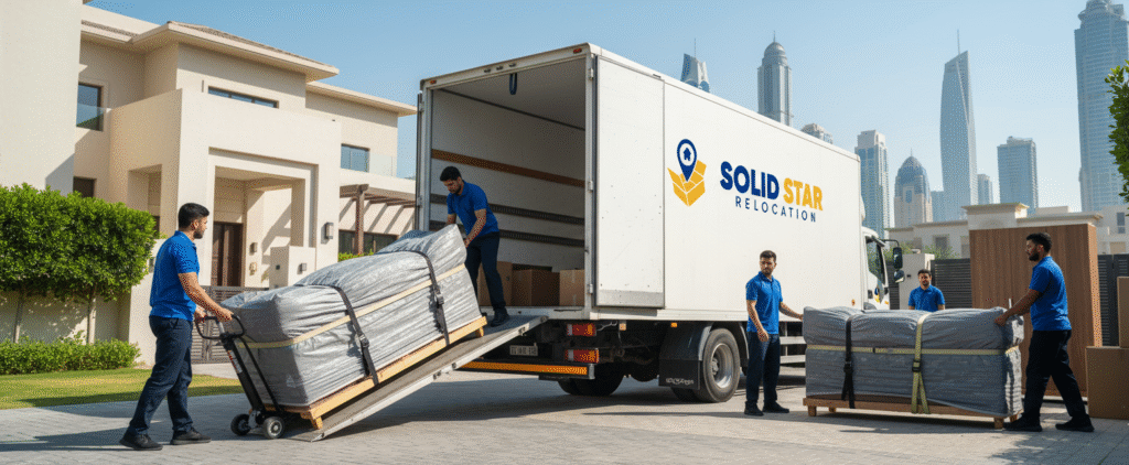 Villa Movers in Dubai – Expert Relocation Services by Solid Star Relocations 2 Villa Movers in Dubai where a mover Loading and Transporting Furniture Safely