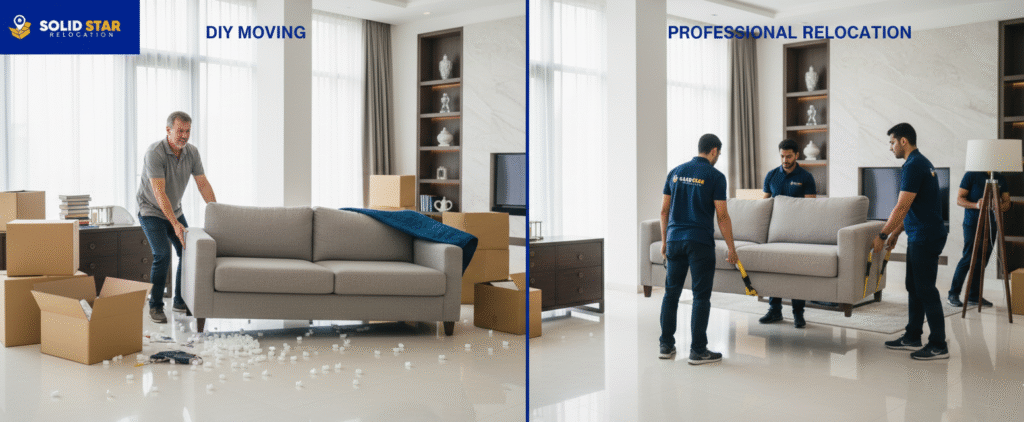 Why Professional House Movers in Dubai Are Better Than DIY Moving | Solid Star Relocation 2 Best House Movers in Dubai where see comparisons between a professional movers and diy Moving